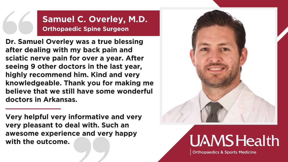 Experience the compassion and care delivered by Dr. Sam Overley, fellowship-trained orthopaedic spine surgeon, and his team at <a href="/uamshealth/">UAMS Health</a>.  More:
uamshealth.com/provider/samue…
