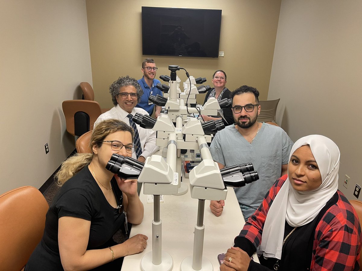 DepartmentWayne's tweet photo. Our Friday multi-headed microscope session for a review of interesting general surgical pathology cases. https://t.co/47hOgVTX6a