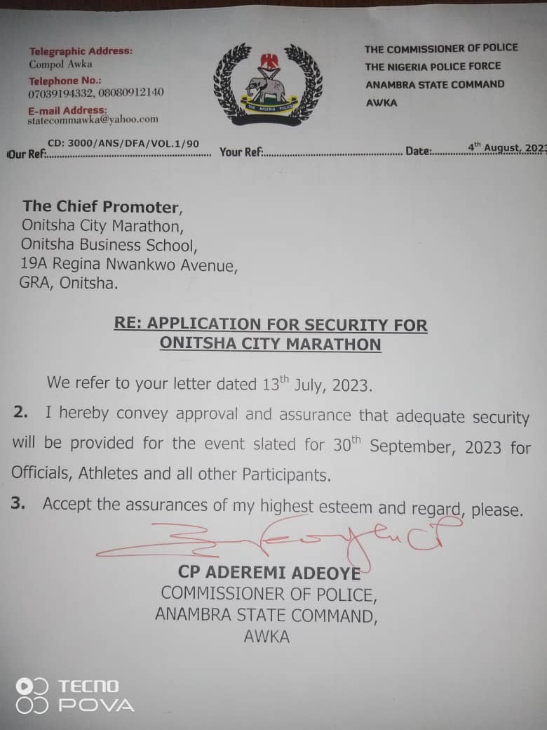 onitshacitym's tweet photo. OCM Gets Security Assurance!

The Police Commissioner, CP Aderemi Adeoye, has given the MOC of Onitsha City Marathon, OCM, his full assurance that adequate security will be provided by his team, for the second OCM slated for 30th September, 2023. https://t.co/zgkH9XkiCY