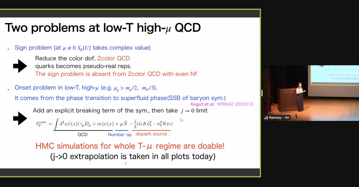rothkopfAK's tweet image. In the final plenary session of @Fermilab  #Lattice2023 conference, Etsuko Ito (@osaka_univ @riken_en #iTHEMS @JST_info @jsps_sns) reported her latest work on the speed of sound in nuclear matter from 2-color #latticeQCD simulations. Insight on breaking conformal sound-barrier.