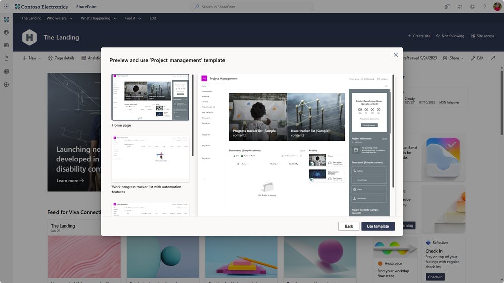 SharePoint's tweet photo. The new #SharePoint site creation experience allows you to see what the template does, see a visual preview, a list of site capabilities, and a list of pages and other features that come with each template. https://t.co/Ist29WpumT https://t.co/sltZ0pd6XE