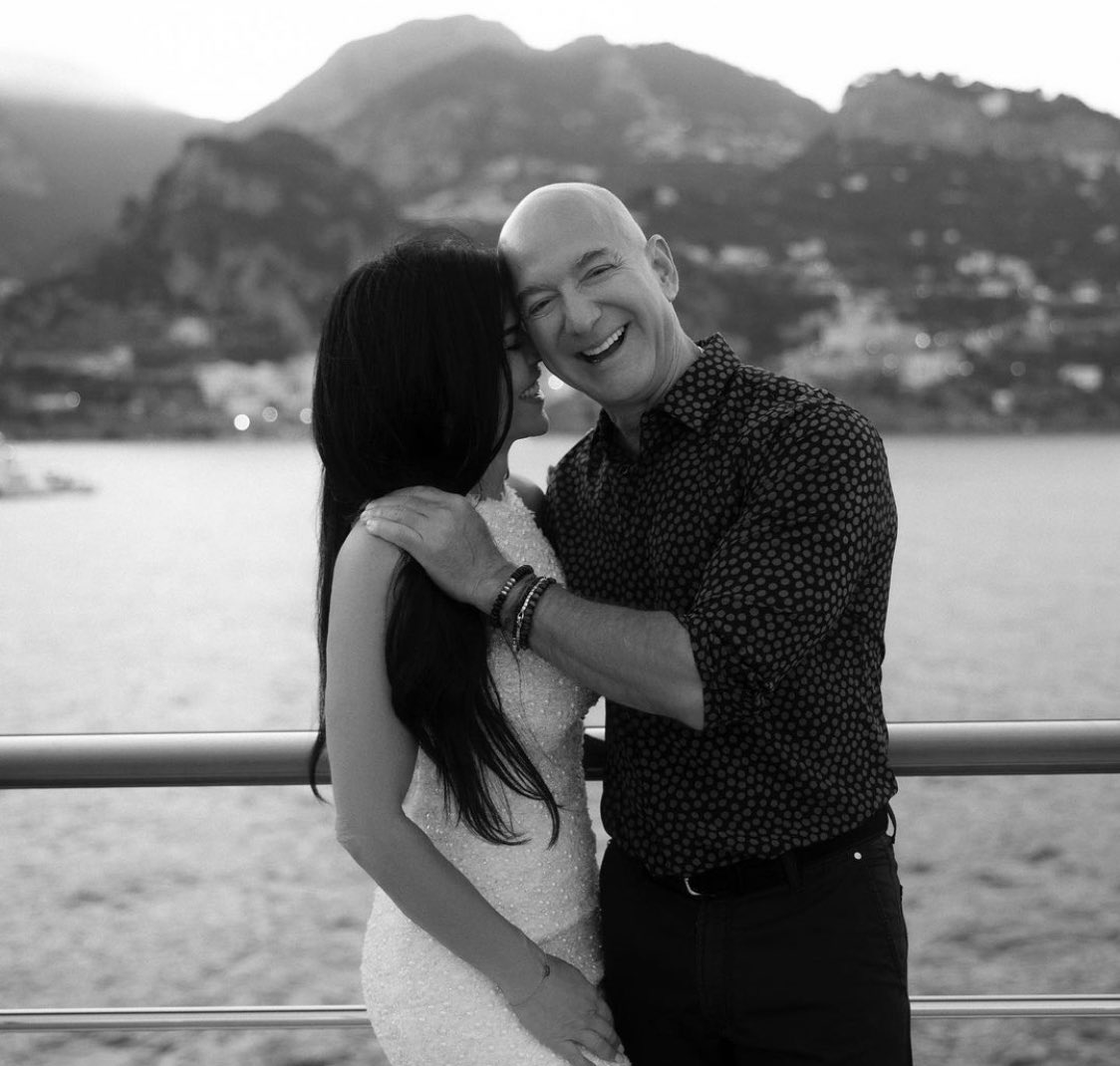 Jeff Bezos & Lauren Sanchez at their engagement party on a yacht