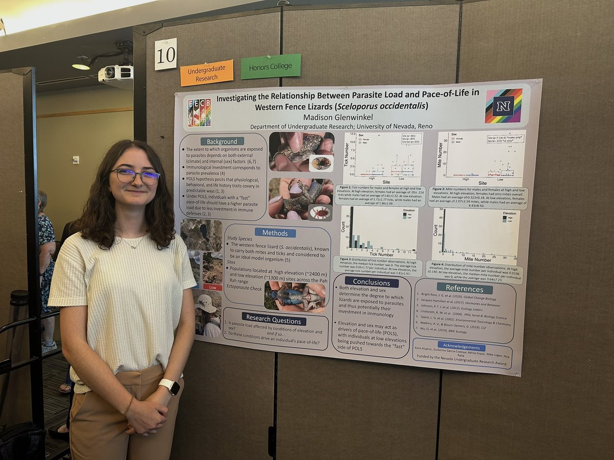 akhilacgopal's tweet photo. So incredibly proud of our undergrads and the work they’ve put in to their research! Very cool findings on presence of ectoparasites and differences in coloration in western fence lizards @ggcostoya @EvoLoganLab @kalujevic https://t.co/UQpMHIRRnr