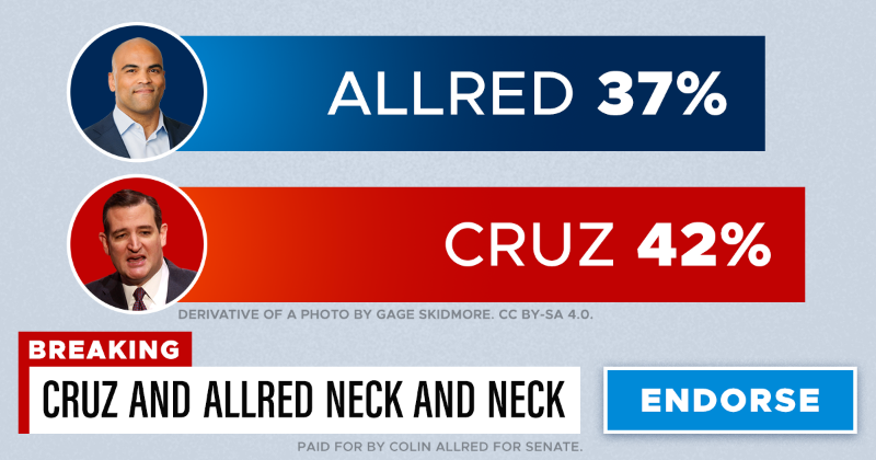 ColinAllredTX's tweet photo. 🇺🇸 I’m Colin Allred, and I’m the Democrat running for Senate against Ted Cruz. I’m counting on 50,000 supporters to endorse my campaign by 11:59 p.m. Please, will you personally endorse my campaign now and join our people-powered movement?