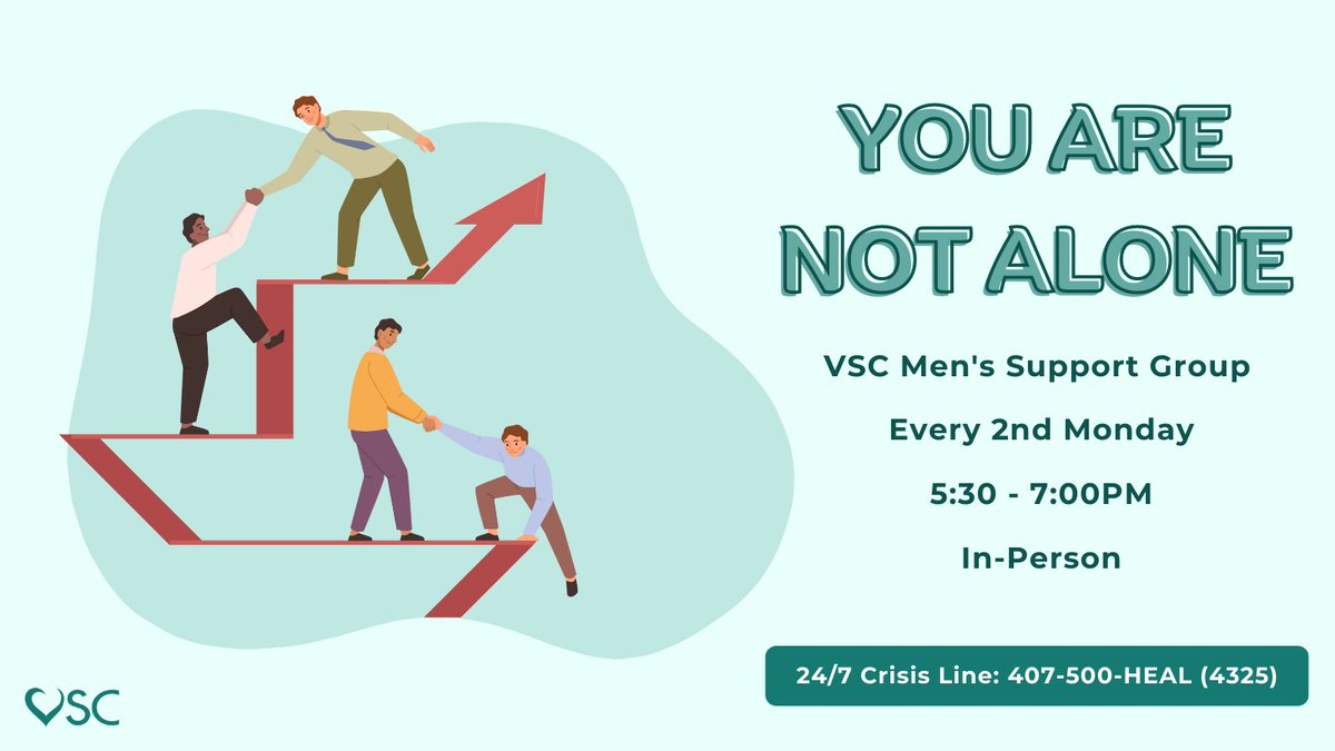 VSC hosts Men's Support Groups every second Monday of the month for male survivors of sexual violence.  

24/7 Crisis Line: 407-500-HEAL (4325)