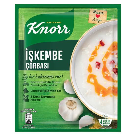 Knorr İşkembe Çorbasındaki işkembe eti miktarı yüzde değil, binde değil onbinde 1 oranında (%0.07)

Üründe ilk sırada buğday unu ve mısır nişastası bulunurken ayrıca glukoz şurubu, aroma vericiler ve palm yağı kullanılmış.

Bu ürün ismiyle geleneksel işkembe çorbamıza hakarettir!