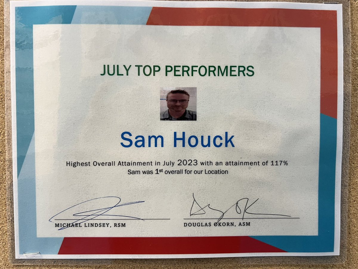 🗣️ <a href="/SamHouckRSC/">Sam Houck</a> for being Primtime’s⚡️Top RSC for the month of July with 117% Attainment 💪💪💪