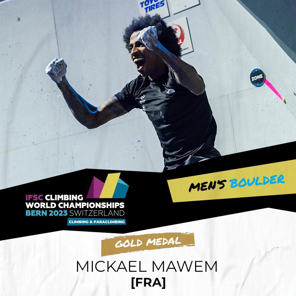 worldclimbing's tweet photo. An unforgettable night in Bern 🇨🇭 crowned Mickael Mawem 🇫🇷 with his first-ever Boulder world title!

@climbbern2023 | #IFSC #SportClimbing #BernWCH #BernToClimb https://t.co/umyLr0AwLG