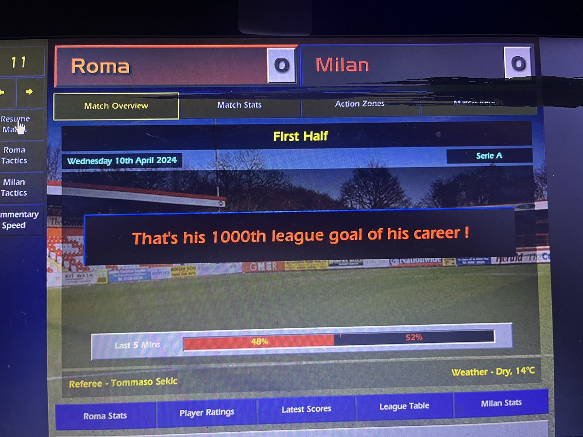 ChampmanPosh's tweet photo. #cm0102 Gabriele Baldini bags goal 1000 of his club career. All under my management at Bari and Milan. Only Italian players used and now academy only at Milan made it slightly more difficult.Time for academy strikers to get their chance. Fair to say Baldini is my all time fave SC https://t.co/JLzJlXA24q