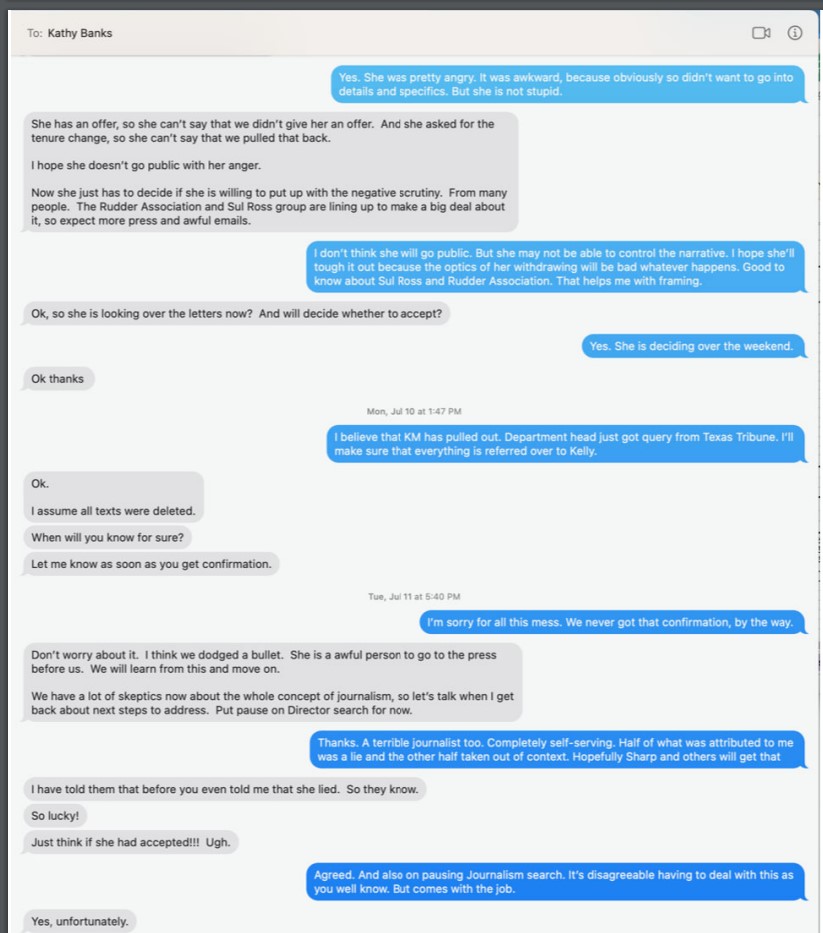 Still going through released documents from Texas A&amp;M (been a busy 24 hours) 

Jaw drop here: Now former President of A&amp;M University asked that texts be deleted.  Another higher-up called Dr. McElroy "terrible, self-serving" 

Read all documents yourself: tinyurl.com/2twrw8dr