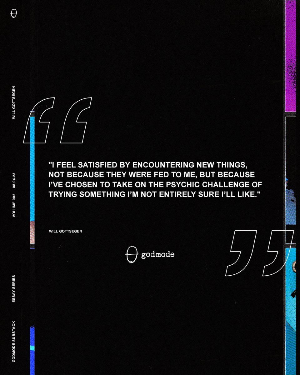 Should finding new music be hard? New essay from <a href="/lil_smush/">Will Gottsegen</a> in the Godmode Journal this week. 🧠🫡

godmodemusic.substack.com/p/e165ec96-1c2…
