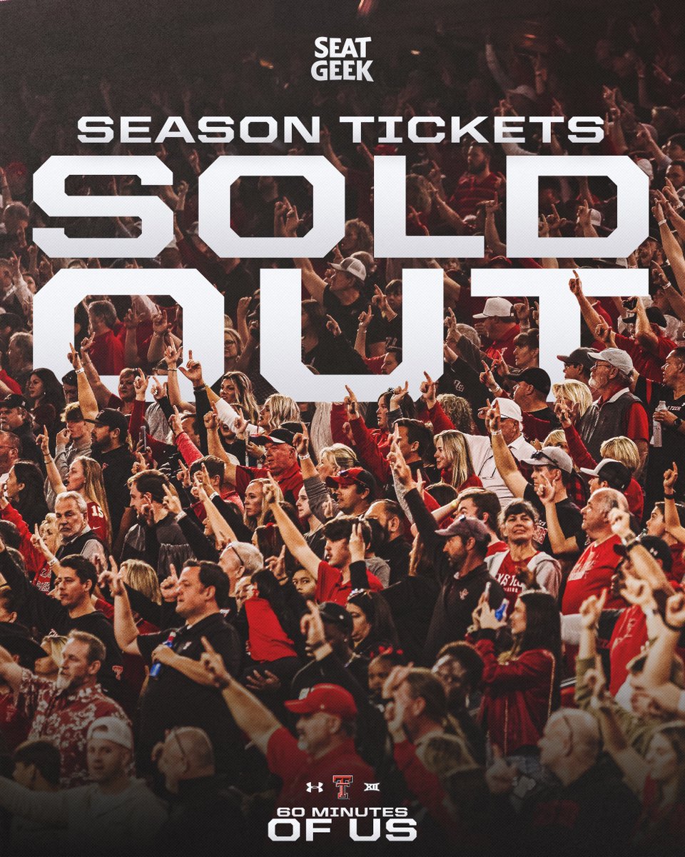 TexasTechFB's tweet photo. Building something special 📈

Season tickets for the 2023 season are now SOLD OUT.

#60MinutesOfUs | @SeatGeek https://t.co/KjYgxeTUeC