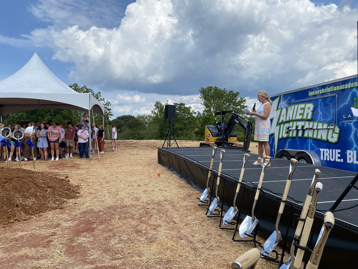 hallcountygov's tweet photo. District 1 Commissioner Kathy Cooper spoke and helped break ground at the new Lanier Christian Academy site this afternoon. What a turn out! Thank you to LCA for having us, and congratulations on the start of an exciting project! https://t.co/vBUZP5FLeB