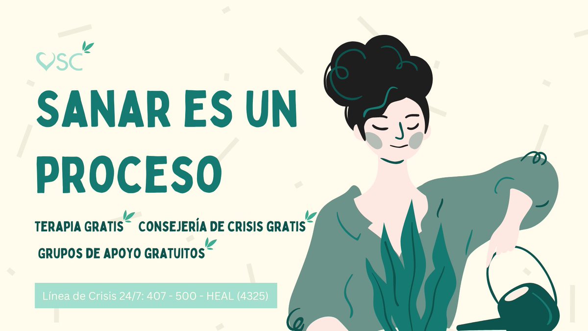 ¡Sanarse es un proceso! Comience su proceso de sanidad con nosotros: terapia gratuita, consejería de crisis y grupos de apoyo.  

Línea de Crisis 24/7: 407-500-HEAL (4325)