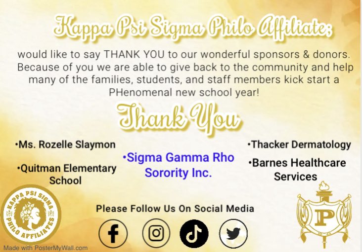 Our Back To School Drive at Quitman Elementary School is about to begin, but before we start we would like to say Thank You to our PHenomenal sponsors and donors!
#GivingThanks
#ServingTheCommunity
#KpsPhilos
#backtoschoolsupplies 
#BrooksCountyQES