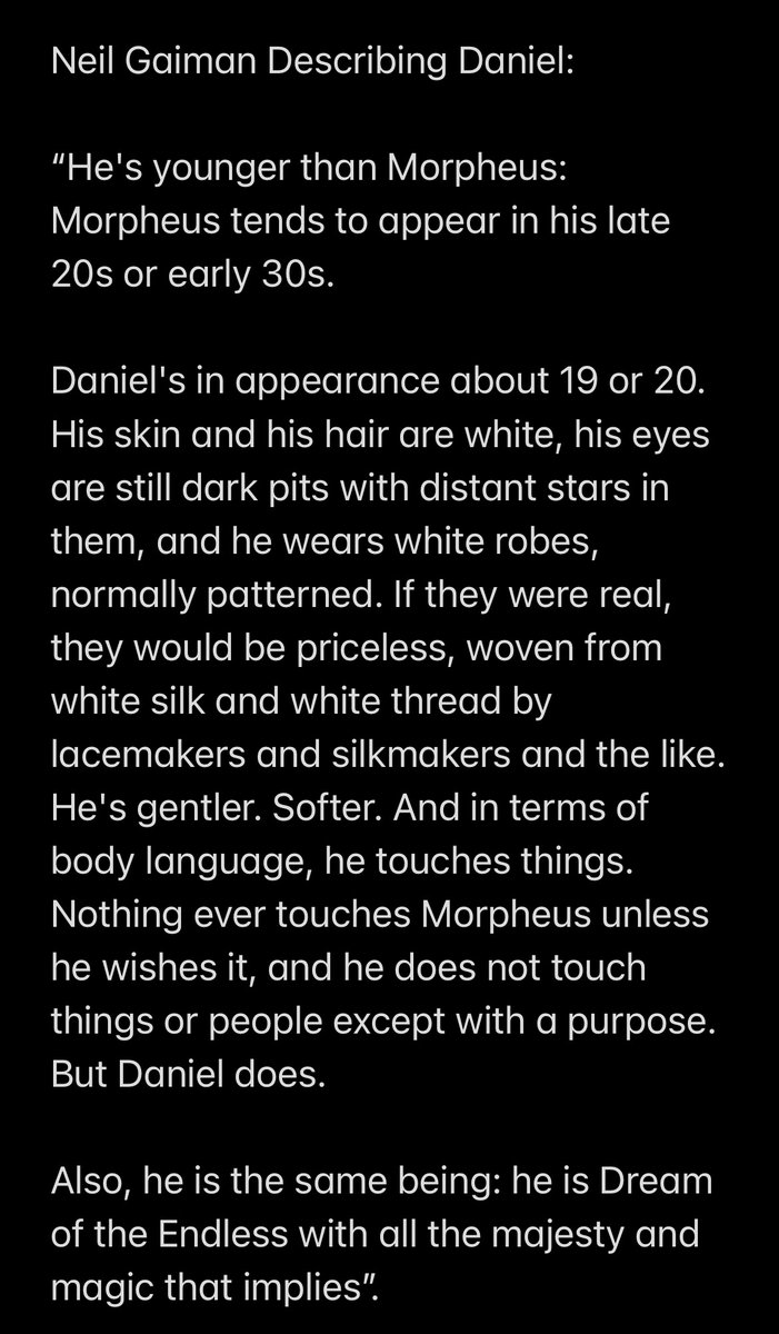 #TheSandman Neil Describing Daniel’s appearance in Overture. Spoilers for the end of Sandman.