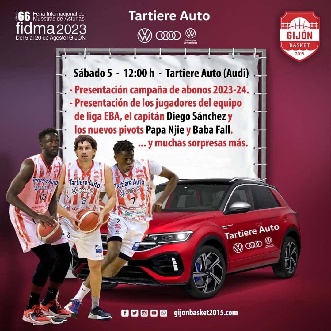 GijonBasket's tweet photo. Mañana si vas a la Feria de Muestras pásate por el stand de nuestro patrocinador @TartiereAuto ; habrá sorpresas😉
#fidma23 https://t.co/YezesVv4N0