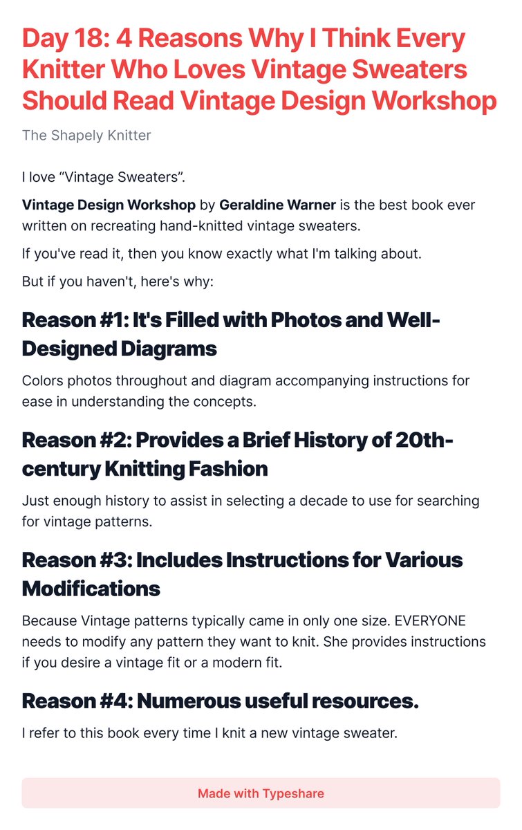 shapelyknitter's tweet image. #ship30for30

Day 18: 4 Reasons Why I Think Every Knitter Who Loves Vintage Sweaters Should Read Vintage Design Workshop
