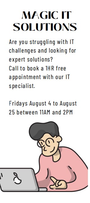 PDNiftyFifties's tweet photo. Do you need help navigating a device? Do you have any technological questions? Sign up for an hour appointment on any Friday between August 4th and August 25th.
#parkdaleniftyfifties #tech https://t.co/OfJ6X4qUTI