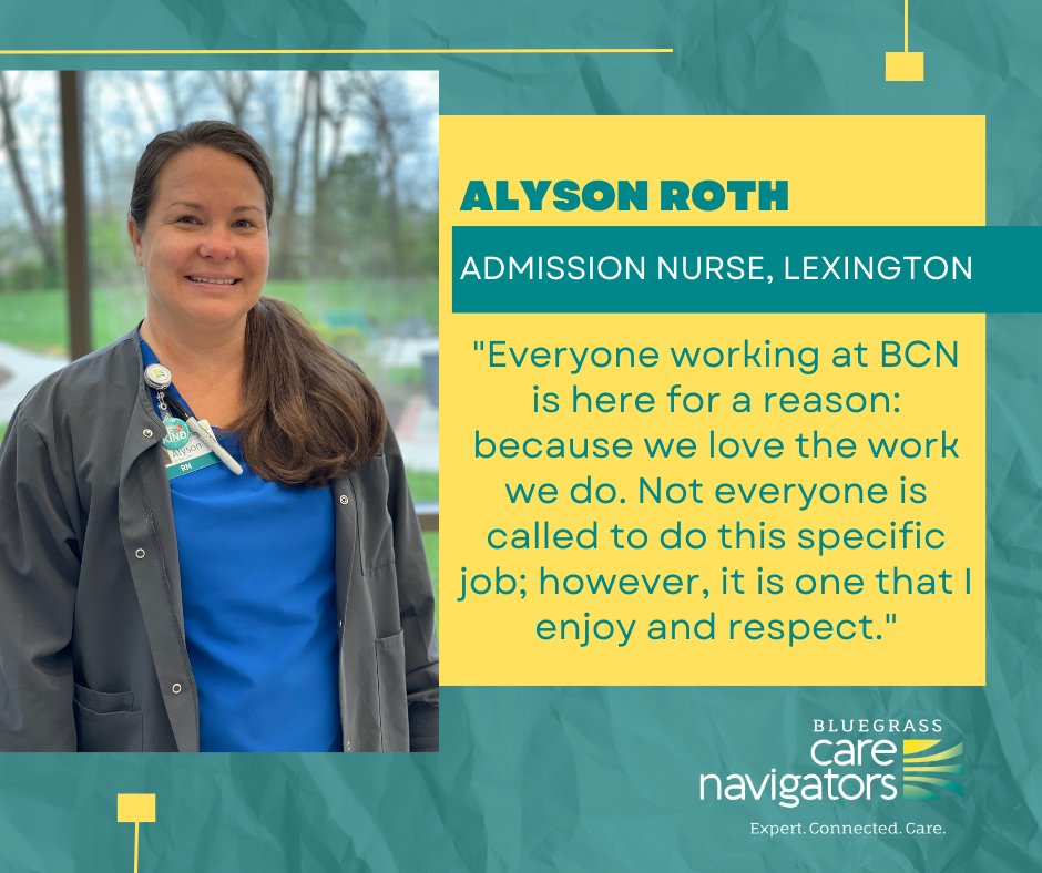 Alyson Roth has worked at Bluegrass Care Navigators for 11 years. For her, the best part of working at BCN is the comradery, supporting patients and families and the way everyone lends a hand when needed. Thanks so much for being part of #teamBCN!