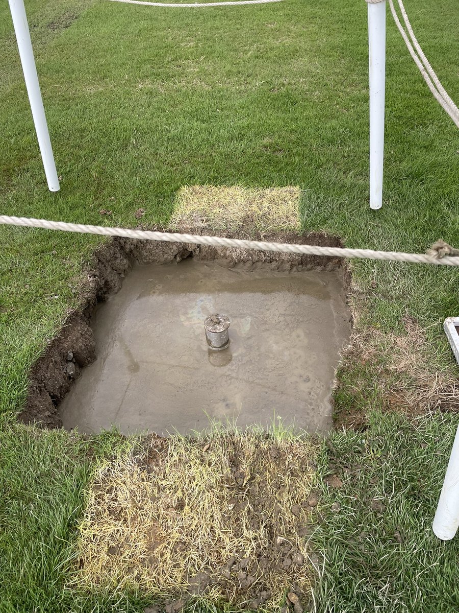 james_bouge's tweet photo. Looking very different to this time last year. Good coverage,vigour and rooting as we head into changeover. Happy team. New sockets now in and ready for new posts. @CorinKent @OriginAmenity @thegma_ @TurfBusiness @Pitchcare @HarrodSport #takeittoanotherlevel https://t.co/pDBbHIwaDh