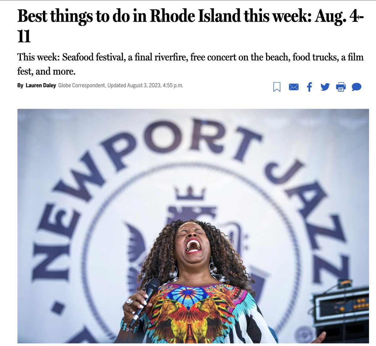 Each week, I go cool-hunting for <a href="/BostonGlobe/">The Boston Globe</a> <a href="/Globe_RI/">Boston Globe Rhode Island</a> to find all the fun in #RhodeIsland. ⚓️✌️This week: <a href="/NewportJazzFest/">Newport Jazz Fest</a>, <a href="/RussoAlmostDead/">JoRu Almost Dead</a>, Charlestown Seafood Festival, <a href="/RIFilmFest/">RIFilmFest</a>, <a href="/MsSarahBorges/">Sarah Borges</a>, <a href="/DJ_Indications/">Durand Jones & The Indications</a>.

bostonglobe.com/2023/08/03/met…