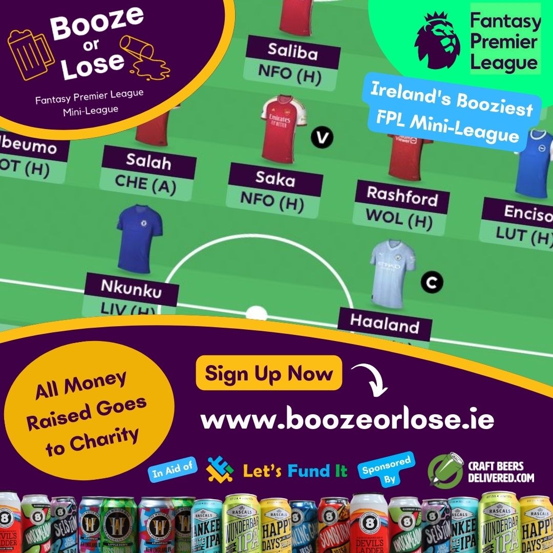 boozeorlosefpl's tweet photo. 🍻 Ireland's Booziest FPL Mini-League 🇮🇪

🍻 Prizes sponsored by Craft Beers Delivered 

❤ Your €10 entry fee is donated to the Irish charity, Let's Fund It  

✍ Sign Up Now 👉  https://t.co/Sipx0T9xVT…

#fpl #fplcommunity #beer #irishbeer #supportirish #ireland #irishcharity https://t.co/qAVzQPkamn