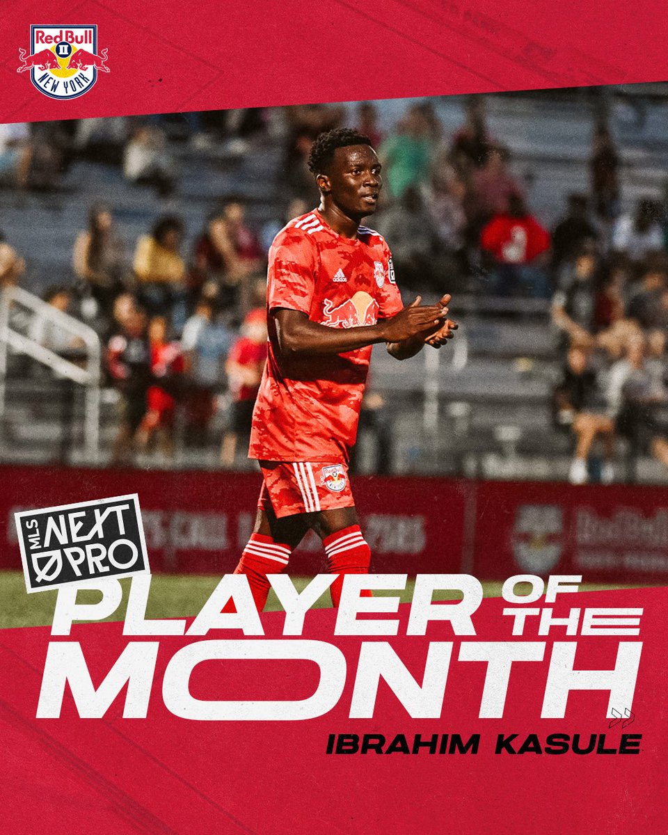 NYRBII's tweet photo. The month of July for Ibrahim Kasule:  
5⃣ Matches
5⃣ Goals
1⃣ Assist
💯% From the Penalty Spot (3-for-3)  
@kasuleIbrahim31 is your @MLSNEXTPRO Player of the Month! 🏅🇺🇬 https://t.co/9KsfKupOwZ