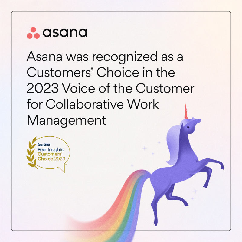 asana's tweet photo. Our customers have spoken—they love Asana! Asana was the Customers' Choice in Gartner® Peer Insights™ Voice of the Customer for Collaborative Work Management report.