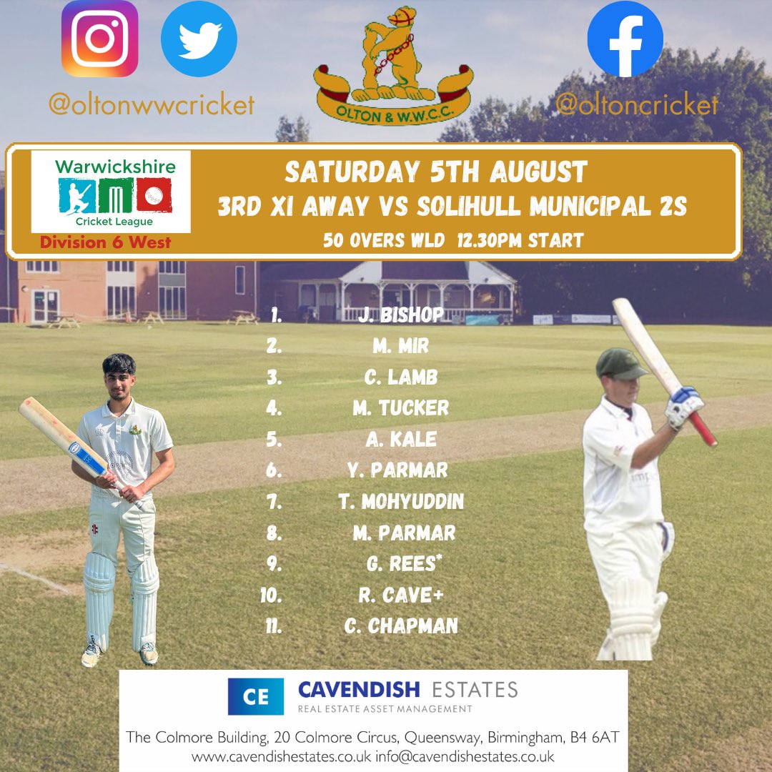 oltonwwcricket's tweet image. Team News Saturday 5th August 

#owwcc #teamnews #wccl #cricket #warwickshirecricket