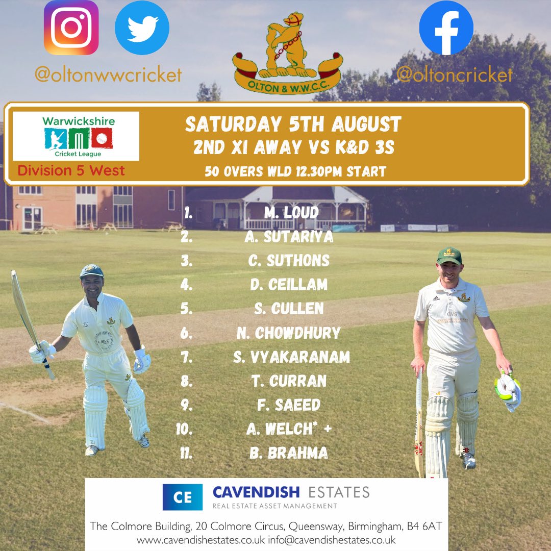 oltonwwcricket's tweet image. Team News Saturday 5th August 

#owwcc #teamnews #wccl #cricket #warwickshirecricket