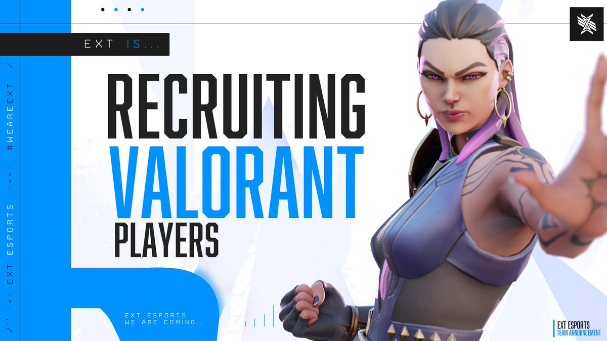 📌  ExT is Back !!! 
We are happy to inform you that we're looking for players for our Valorant roster.  If you have a passion towards the competitive scene and a desire to improve, join our discord server for more information.