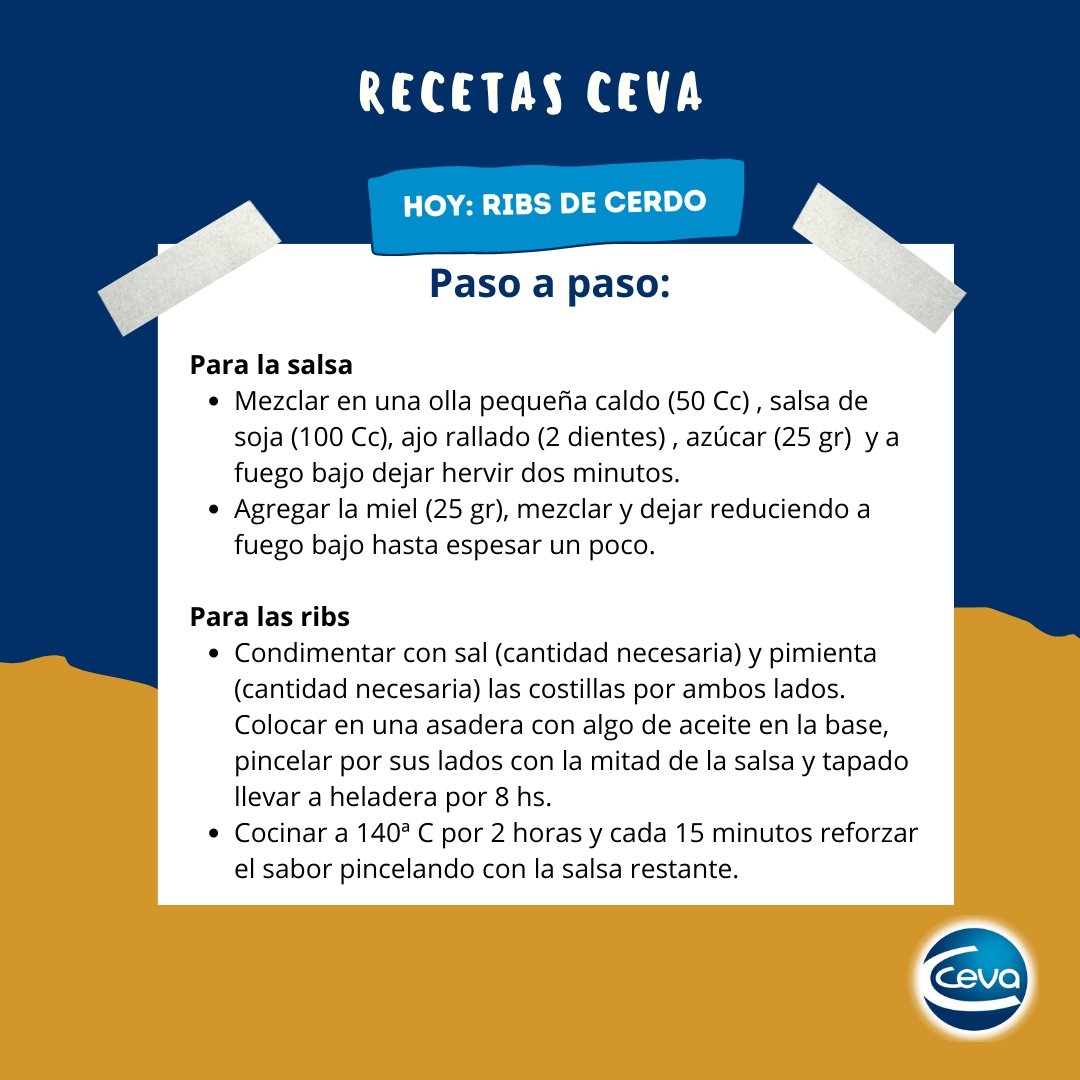 CevaConoSur's tweet image. 🍖 ¡Deliciosas Ribs al estilo BBQ! 🍖
¿Te encanta disfrutar de sabores ahumados y carnes jugosas? ¡Entonces esta receta Ceva de Ribs es para vos! 😋🔥 Prepará tus papilas gustativas para una explosión de sabor con cada mordisco.

#OnePurpose #OneCeva
#OneHealt #OnePlanet