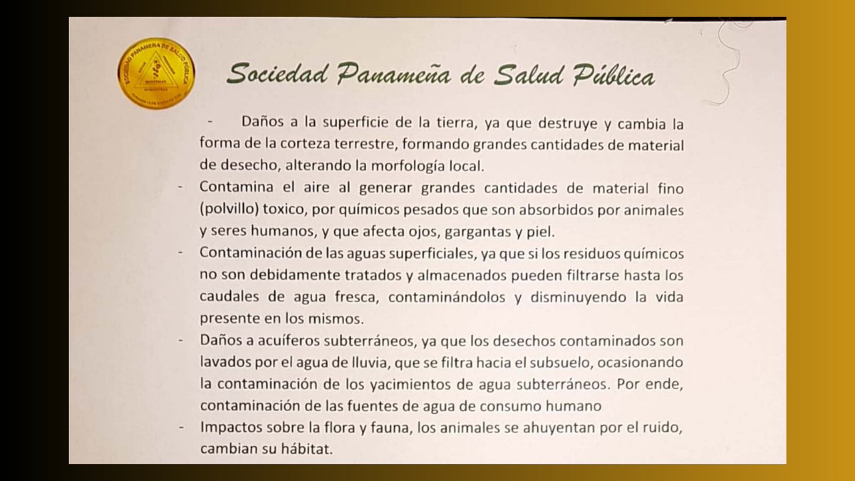 YAESYA4's tweet image. La Sociedad Panameña de Salud Pública exige el rechazo del #contratominero por la @asambleapa porque significa contaminación y muerte para Panamá. Quienes más se pronuncian?  #noalcontratominero #PanamáValeMásSinMinería