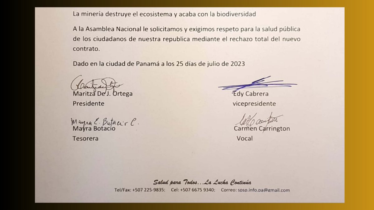 YAESYA4's tweet image. La Sociedad Panameña de Salud Pública exige el rechazo del #contratominero por la @asambleapa porque significa contaminación y muerte para Panamá. Quienes más se pronuncian?  #noalcontratominero #PanamáValeMásSinMinería