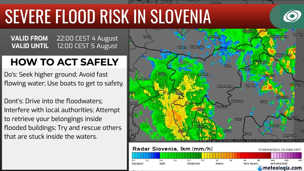 ForceThirteenEU's tweet photo. As the #flooding in #Slovenia worsens it is important to remember on #howtostaysafe during a #flood. Do not drive into the floodwaters for example. For more information check the graphic below 👇
#SevereWeather https://t.co/ZqkAheuuET