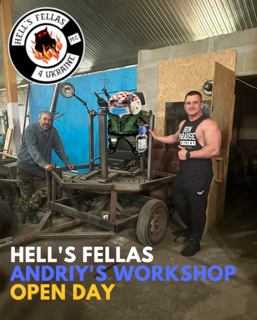 HowitzerApprec1's tweet photo. The workshop also creates anti-aircraft gunnery rigs. @cjk_tn tries one for size. #HellsFellas #WorkshopWeekend https://t.co/9ZINu2XFGn