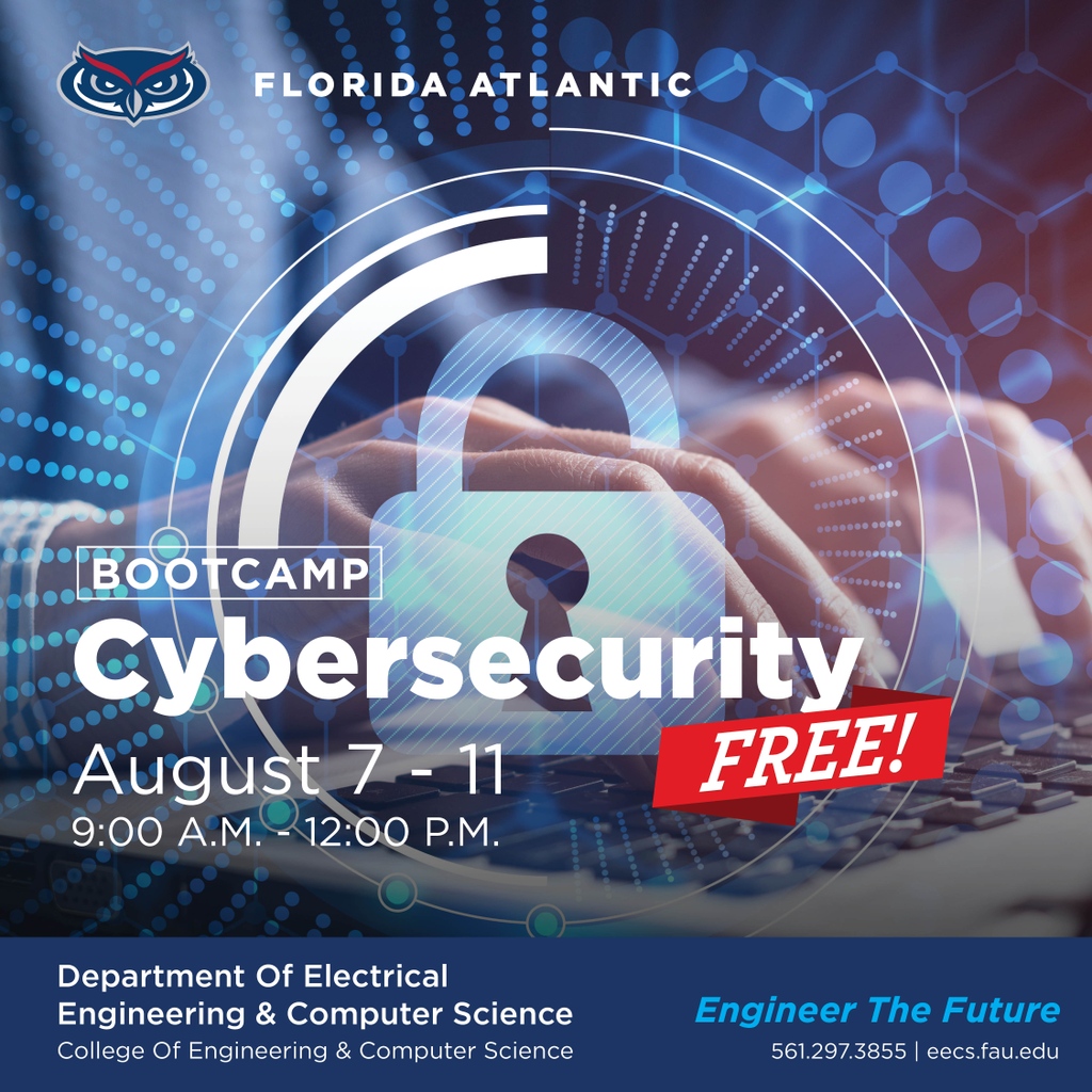 Discover penetration testing, encryption techniques, and strategies to combat cyber-attacks. Become the guardian that organizations rely on to protect their digital assets.⁠
⁠
(FAU Students can register for FREE)⁠
⁠
Click here fau.edu/engineering/ee… to learn more.