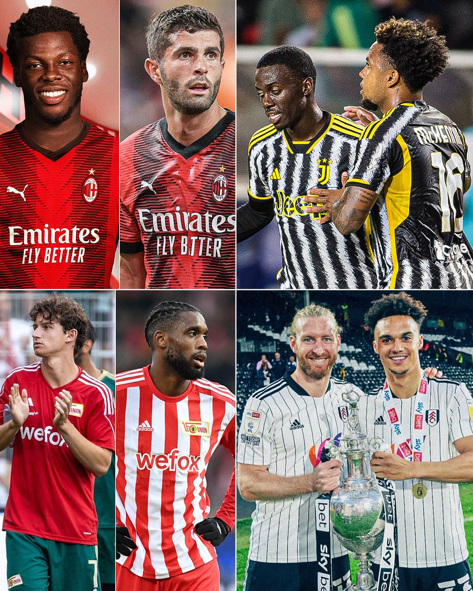usmntonly's tweet photo. USMNT duos in Europe 🇺🇸🤝

- AC Milan (Pulisic &amp; Musah) 
- Juventus (McKennie &amp; Weah)
- PSV (Pepi &amp; Tillman)
- Fulham (Robinson &amp; Ream)
- Union Berlin (Aaronson &amp; Pefok) https://t.co/ELassijj7B