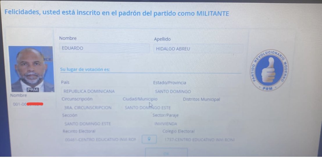 ¡Esto no tiene madre! Exijo que de inmediato sea excluido porque soy militante de 40 años del glorioso PLD. No del <a href="/PRM_Oficial/">PRM</a>, que dicho partido debe excluirme de inmediato. Atención <a href="/PLDenlinea/">PLD</a>