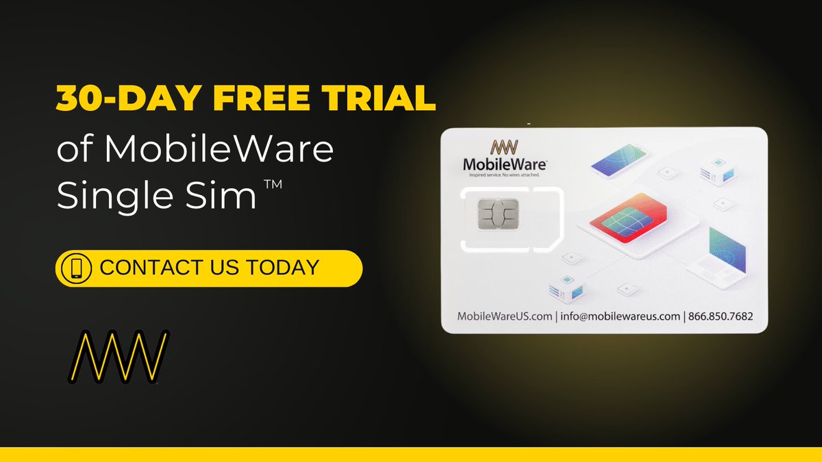 MobileWareUSA's tweet photo. MobileWare #SingleSIM gives you the control to choose from 650 cellular networks at will across 210 countries. Get a 30-Day free trial with no wires attached. #IoT https://t.co/l8mgh10jVg
