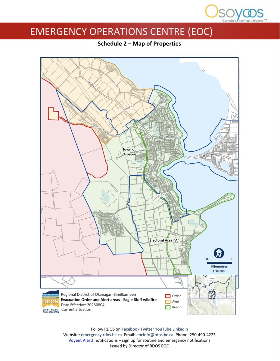 BCWildfireWkly's tweet photo. @TownofOsoyoos Evacuation ORDER RESCIND Town of #Osoyoos
More info: https://t.co/6A9CglU0tK via @EmergMgtRDOS/@TownofOsoyoos 

Schedule 2 - Map of Properties 👇

#BCWildfire #EagleBluffWildfire cc: #EagleBluffFire 4/4 https://t.co/X41ric6hw6