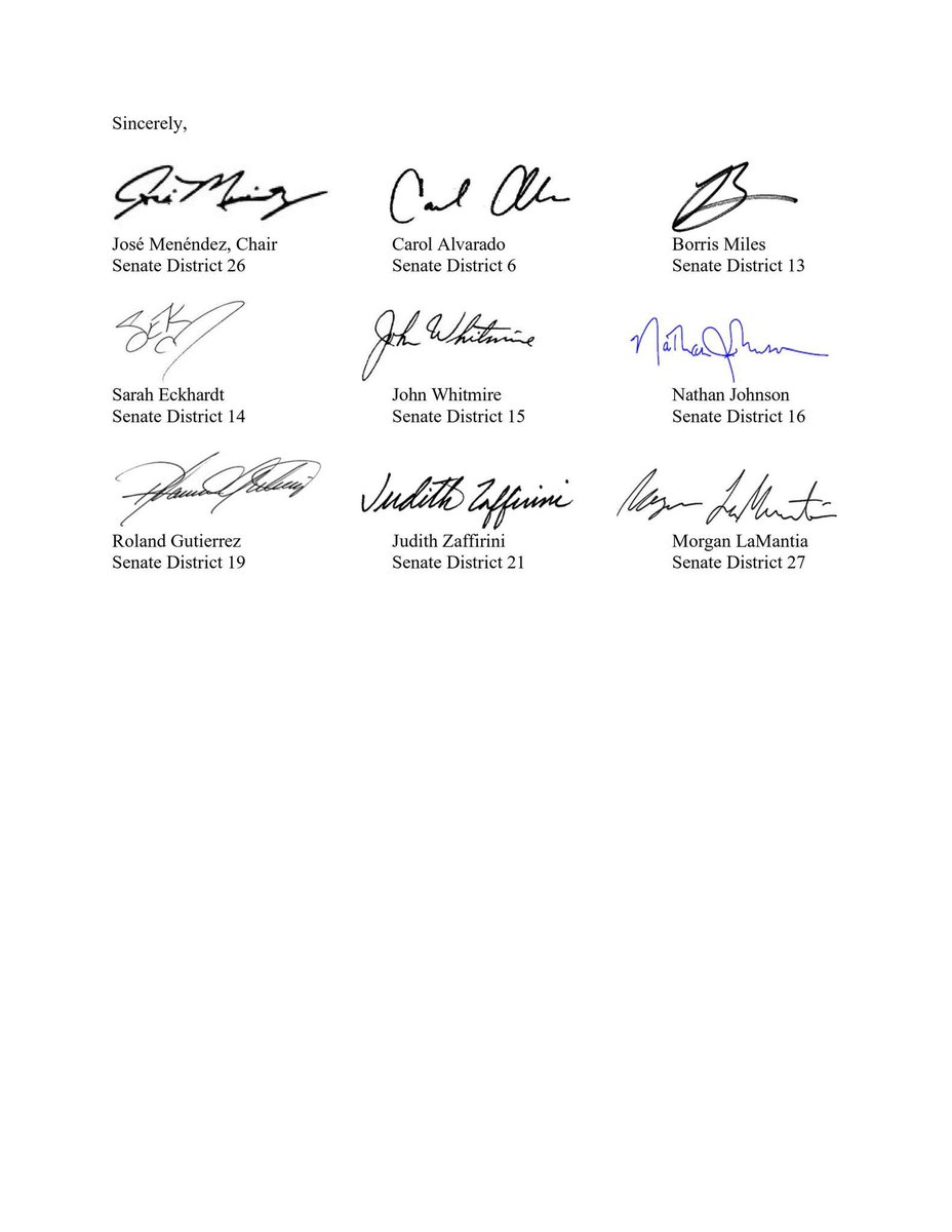 José Menéndez (@menendez4texas) on Twitter photo Today, <a href="/TXSenHispanics/">Sen Hispanic Caucus</a> sent the following letter once again requesting an investigation into Operation Lone Star at the Texas border. #txlege #txshc
<a href="/CarolforTexas/">Carol Alvarado</a> <a href="/BorrisLMiles/">Texas State Senator Borris L. Miles</a> <a href="/sarah_eckhardt/">Sarah Eckhardt</a> <a href="/whitmire_john/">John Whitmire</a> <a href="/NathanForTexas/">Senator Nathan Johnson</a> <a href="/RolandForTexas/">Senator Roland Gutierrez</a> <a href="/JudithZaffirini/">Judith Zaffirini</a> <a href="/lamantia4texas/">Senator Morgan LaMantia</a> Today, <a href="/TXSenHispanics/">Sen Hispanic Caucus</a> sent the following letter once again requesting an investigation into Operation Lone Star at the Texas border. #txlege #txshc
<a href="/CarolforTexas/">Carol Alvarado</a> <a href="/BorrisLMiles/">Texas State Senator Borris L. Miles</a> <a href="/sarah_eckhardt/">Sarah Eckhardt</a> <a href="/whitmire_john/">John Whitmire</a> <a href="/NathanForTexas/">Senator Nathan Johnson</a> <a href="/RolandForTexas/">Senator Roland Gutierrez</a> <a href="/JudithZaffirini/">Judith Zaffirini</a> <a href="/lamantia4texas/">Senator Morgan LaMantia</a>
