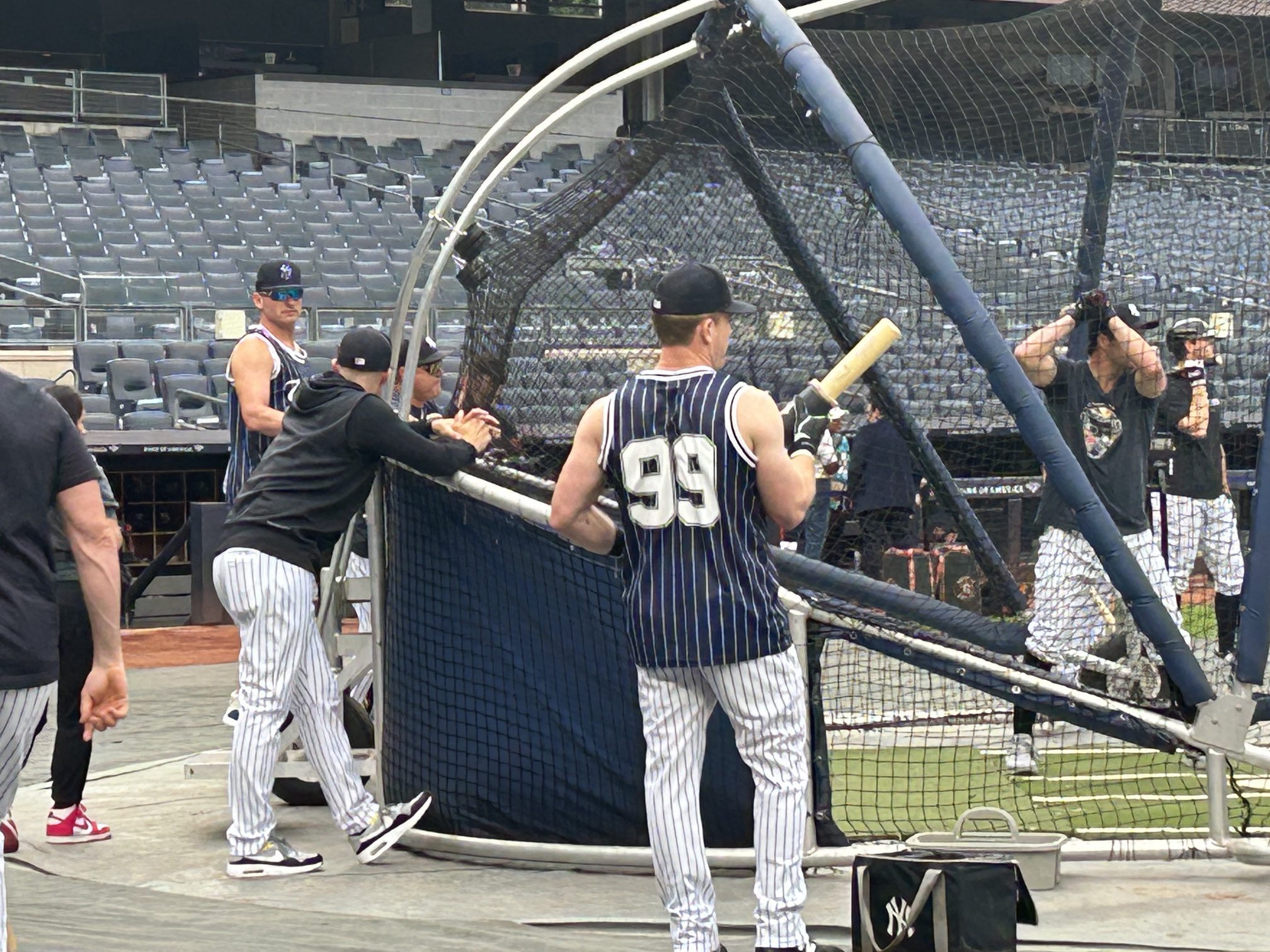 Pete Caldera on X: Bader styling last night's Judge basketball jersey  giveaway item for BP. A lot of the Yankees were wearing them in the  clubhouse today.  / X