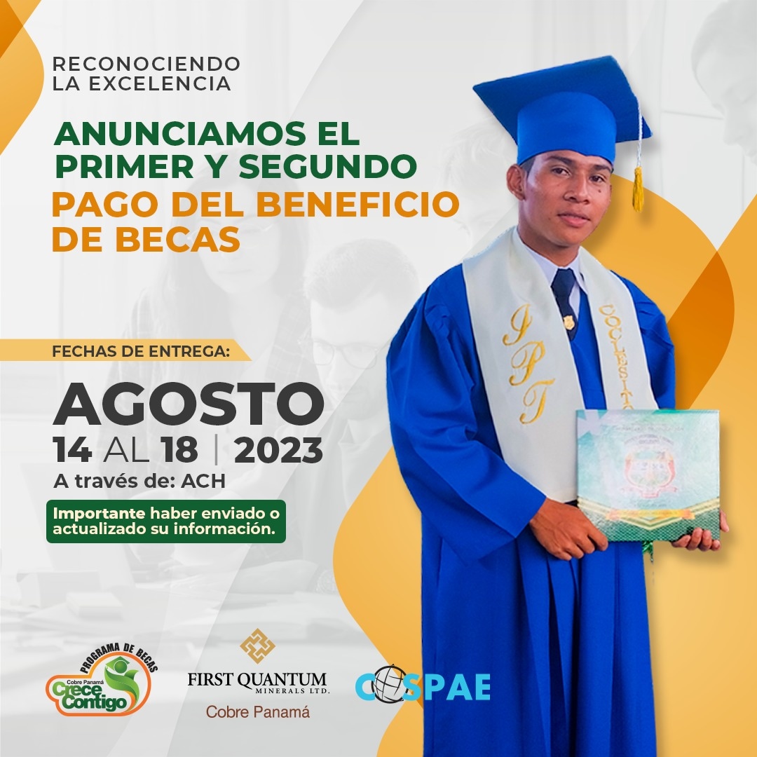 Eres beneficiario del Programa #CobrePanamáCreceContigo, te anunciamos las fechas para la entrega de becas 2023, en alianza con @cobrepanama. Para información escríbenos al 6839-6059 / 6450-6450 / 6002 8020