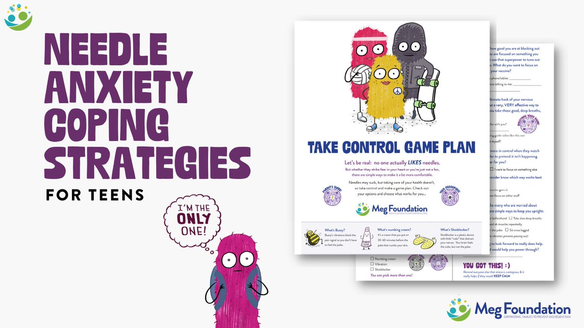 MegFoundation's tweet photo. 🌟 Introducing our printable Take Control Game plan for teens! 💪📄 50% of teens struggle with needle anxiety. Let's EMPOWER them by teaching them skills and let them know they aren't alone. 🩹💙
Download here: https://t.co/GESRtDOkku

#PainManagement #NeedleFear #BeAPainChampion https://t.co/n4zBKn01h8