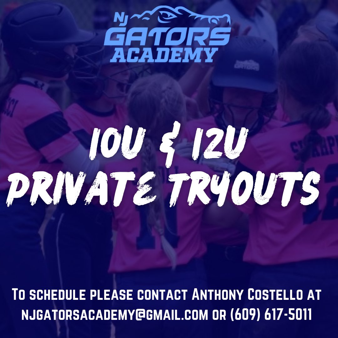Experience the difference. Come join the NJ Gators family and receive world class training.🐊💪

For 10U or 12U tryouts please contact Anthony Costello at njgatorsacademy@gmail.com or 609-617-5011.