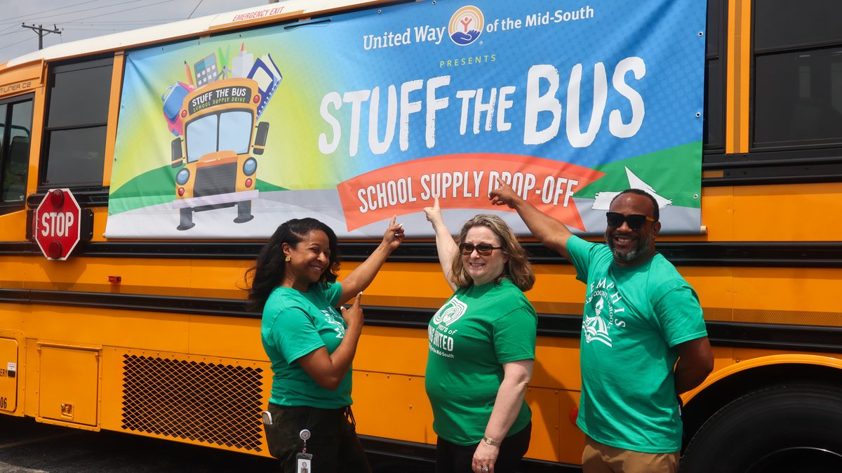 uwmidsouth's tweet photo. Thank you to our corporate partners and volunteers for helping us Stuff The Bus for local students and teachers @MSCSK12!  Your generous giving will result in a great start for the new school year! #UWMidSouth #stuffthebus https://t.co/8ZESBr3jpR