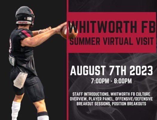 Thank you <a href="/ian_kolste/">Ian Kolste</a> <a href="/WhitworthFB/">Whitworth FB</a> for the invite to your virtual summer visit! Can’t wait to hop on and learn about the school!