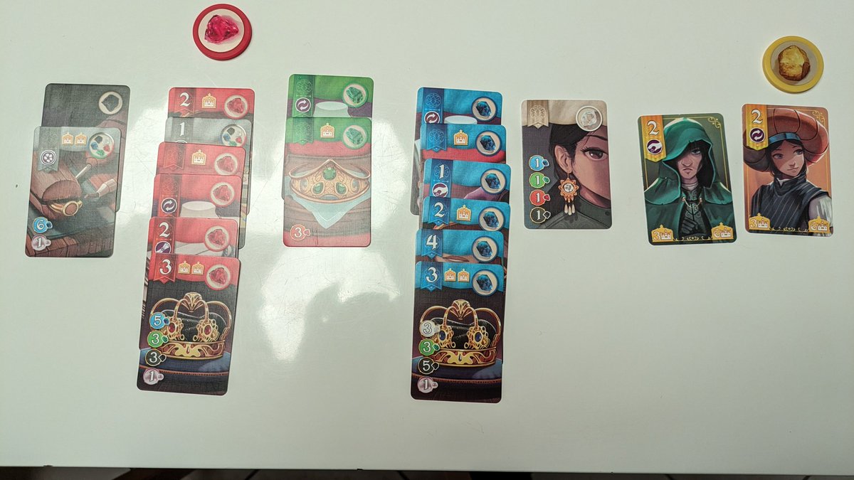 Grand Chelem à Splendor Duel : les 3 conditions de victoire remplies simultanément en posant le carte '3' bleue. Reste à avoir le triomphe modeste. 🤪 #j2s #splendor